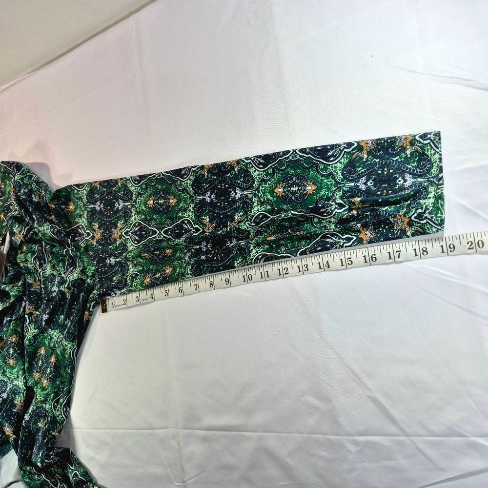 Valolia Green Blue Orange Paisley Print V-Neck Tunic Blouse Shirt XL - Picture 13 of 15